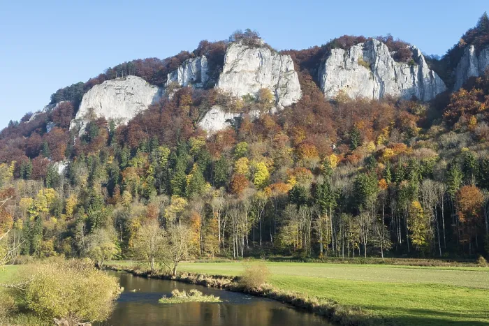 Framed Print : Hausener Zinnen rocks in the autumnal Danube Valley