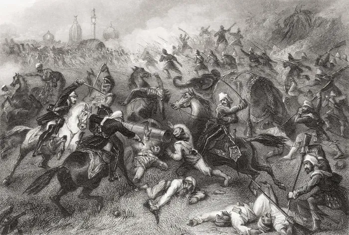 Framed Print : Havelocks column attacking mutineers before Cawnpore, Uttar Pradesh, India, Asia, 1857, Asia