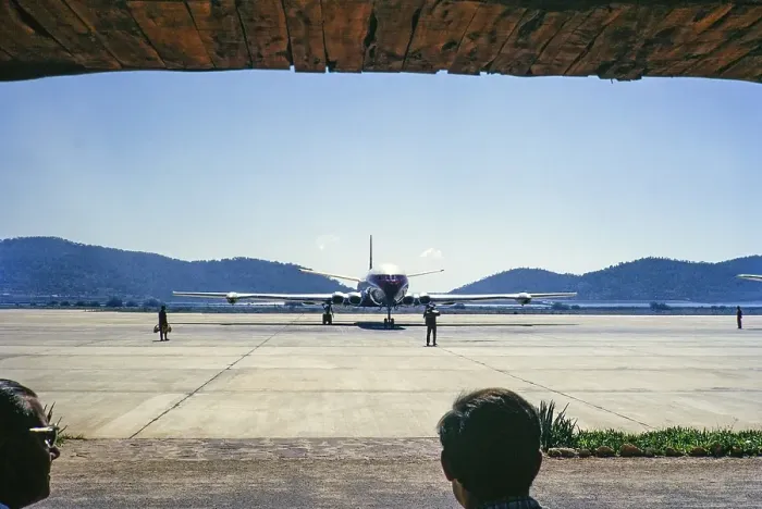 Framed Print : De Haviland Comet aeroplane at the airport, Ibiza, Balearic Islands, Spain 1967