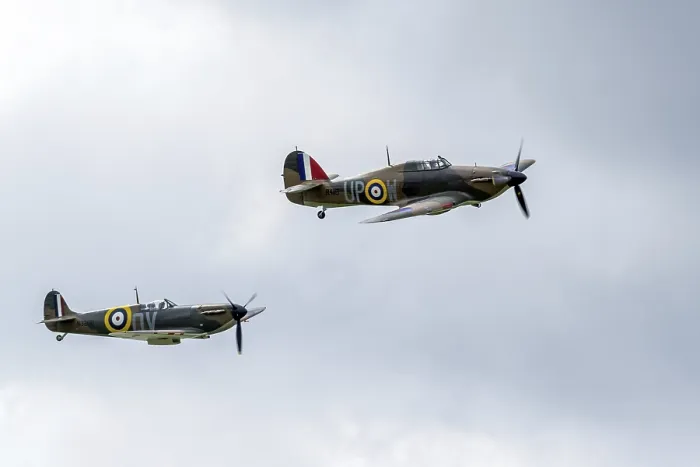 Framed Print : Hawker Hurricane I R4118 and Spitfire Mk IXT PV202 QV