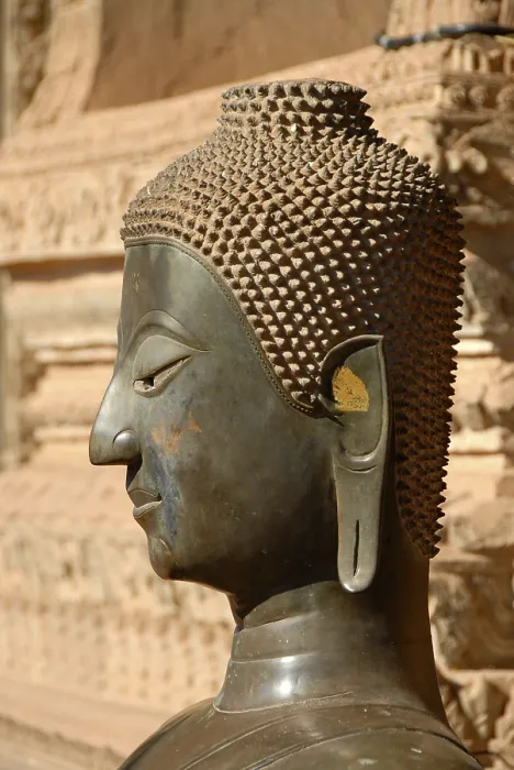Framed Print : Head of a bronze buddha statue Temple museum of Art and Antiquities Haw Pha Kaew Museum Vientiane Laos