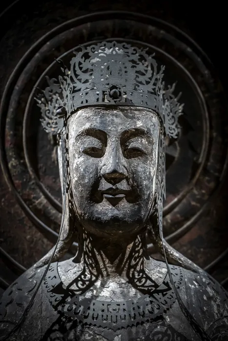 Framed Print : Head of a Japanese Buddha statue