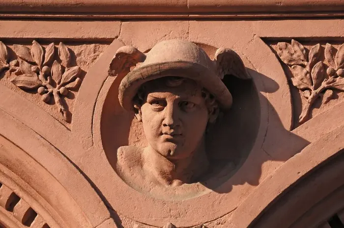 Framed Print : Head of Mercury on a house facade at Markt 10 Framed Print : Head of Mercury on a house facade at Markt 10