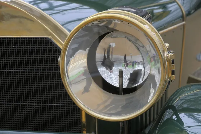Framed Print : Headlight of a vintage 1912 Mercedes Kardanwagen Typ 14