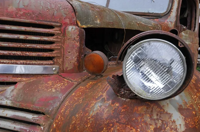 Framed Print : Headlight of a vintage car, Vancouver Island