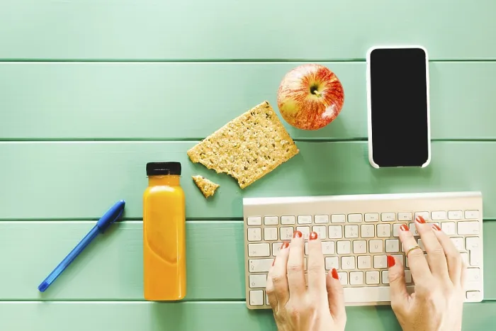 Framed Print : Healthy food concept with keyboard