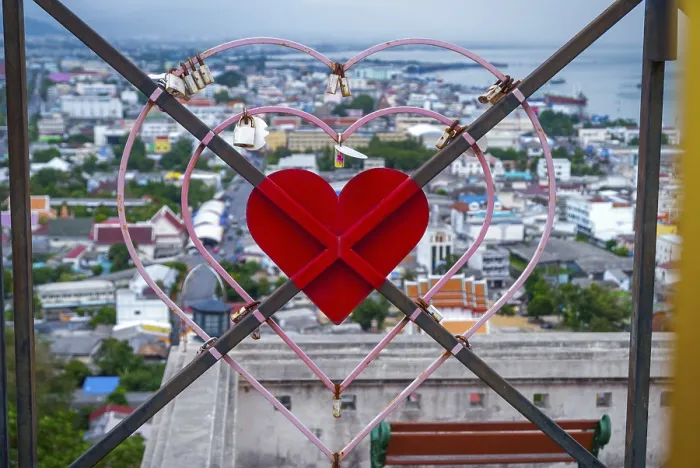 Framed Print : Heart at Tangkuan temple with Songkhla skyline in the background