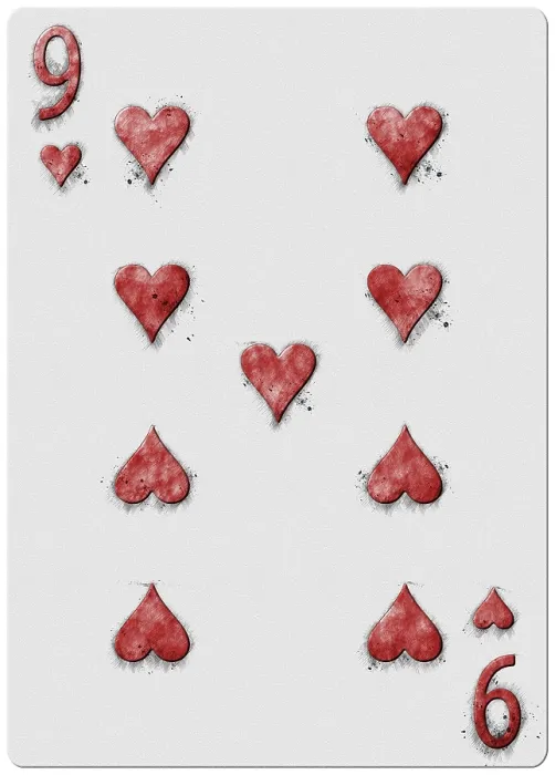 Framed Print : Nine of Hearts Playing Card Hand Drawn