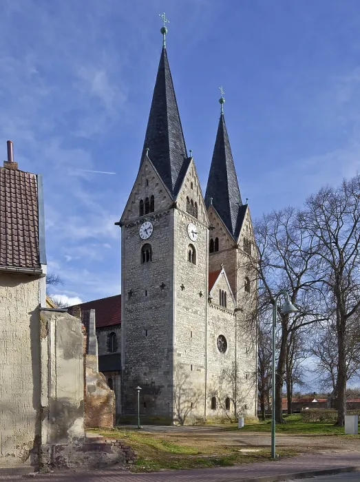 Framed Print : Hecklingen Salzlandkreis Benedictine monastery church 74650 built ca 1175-1225 two-towered west building - the left