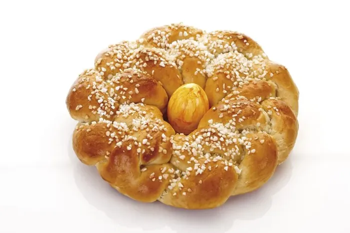 Framed Print : Hefekranz, German pastry with yellow easter egg