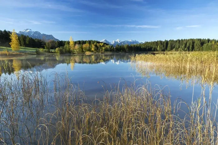Framed Print : Hegratsrieder See lake on an autumn morning