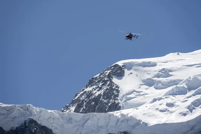 Framed Print : Helicopter flies over glaciers Framed Print : Helicopter flies over glaciers