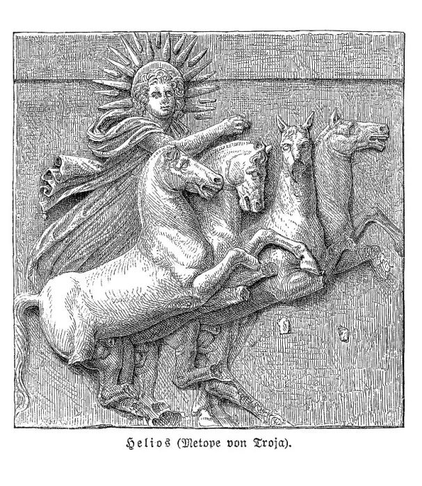 Framed Print : Helios, Metope of Troy, an illustration from Meyers Konversations-Lexikon Framed Print : Helios, Metope of Troy, an illustration from Meyers Konversations-Lexikon