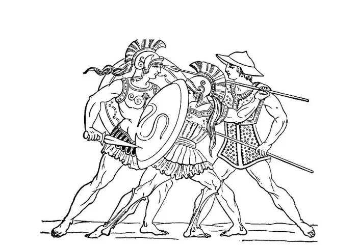 Framed Print : Hellenic warriors, woodcut from 1880