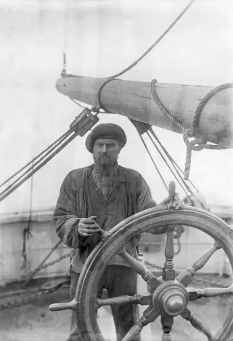Framed Print : Helmsman on the ship Antarctic and Otto Nordenskjoeld's expedition to Antarctica 1901-1903. Otto Nordenskjoeld. 1869-1928. Swedish geologist and polar explorer
