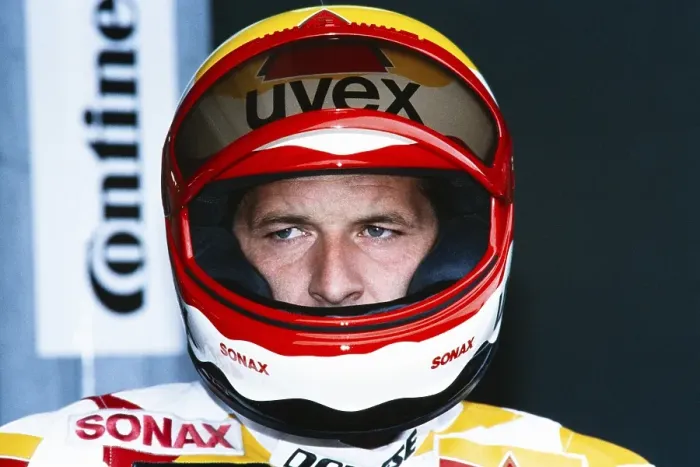Framed Print : Helmut Bradl (DEU), Motorcycle World Championship, yellow Honda NSR 250, GP of Germany, Hockenheimring, 13 June 1993