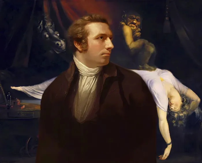 Framed Print : Henry Fuseli or Johann Heinrich Fuessli, 1741 - 1825, Swiss painter, draughtsman and writer, digitally edited after Northcote, 1778, The Nightmare, painting by Fuseli