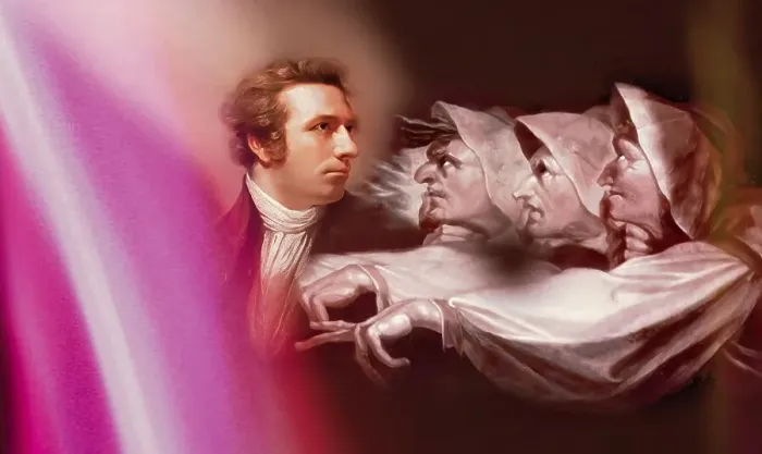 Framed Print : Henry Fuseli or Johann Heinrich Fuessli, 1741 - 1825, Swiss painter, draughtsman and writer, digitally edited after Northcote, 1778, Prophecy from the witches, scene from The Tragedy of Macbeth by William Shakespeare