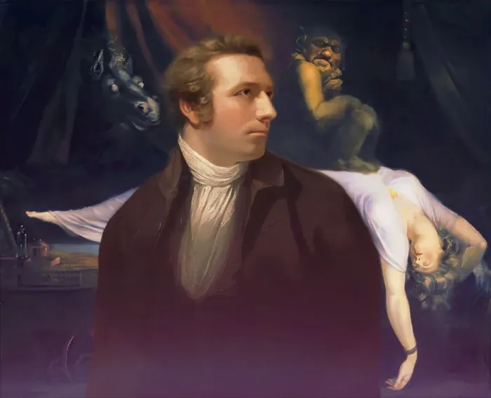 Framed Print : Henry Fuseli or Johann Heinrich Fuessli, 1741 - 1825, Swiss painter, draughtsman and writer, digitally edited after Northcote, 1778, The Nightmare, painting by Fuseli