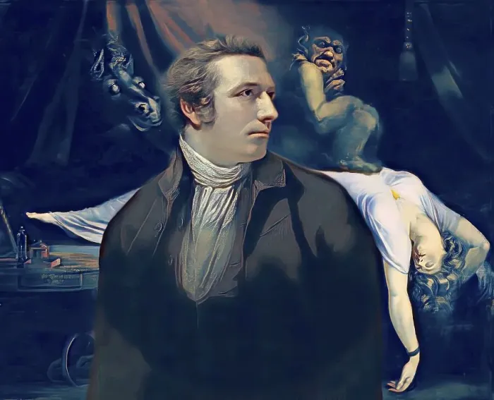 Framed Print : Henry Fuseli or Johann Heinrich Fuessli, 1741 - 1825, Swiss painter, draughtsman and writer, digitally edited after Northcote, 1778, The Nightmare, painting by Fuseli