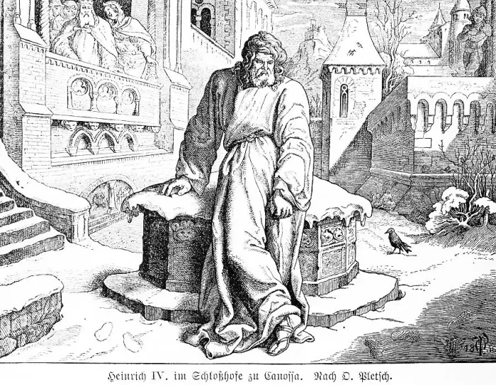 Framed Print : Henry IV in the castle courtyard at Canossa in 1077 Framed Print : Henry IV in the castle courtyard at Canossa in 1077