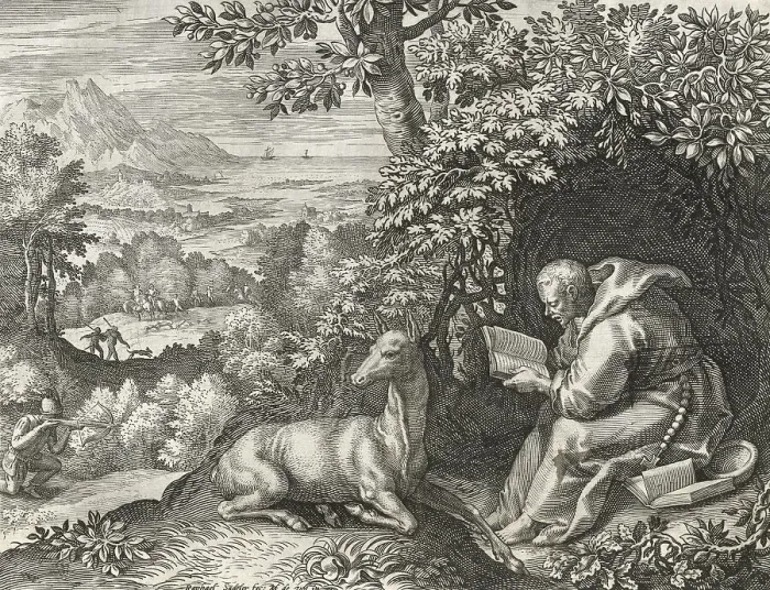 Framed Print : The Hermit Egidius, from Sylvae Sacrae by Rafael Sadeler (c) Framed Print : The Hermit Egidius, from Sylvae Sacrae by Rafael Sadeler (c)