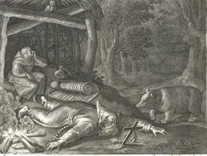 Framed Print : The Hermit Gallus, from Sylvae Sacrae by Rafael Sadeler (c)