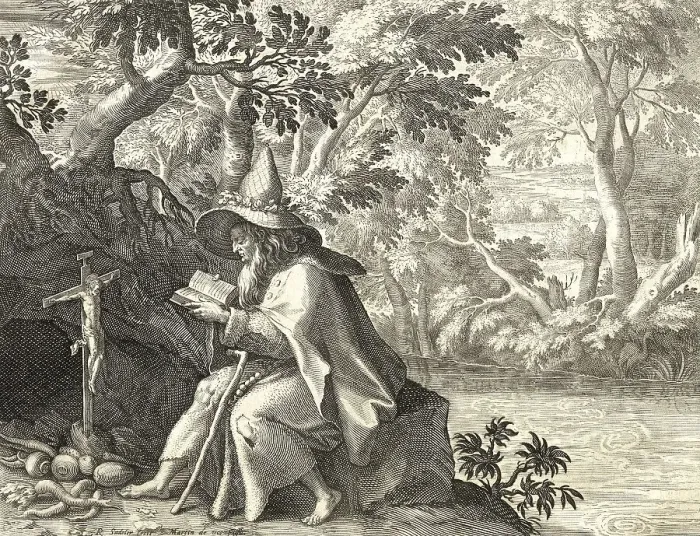 Framed Print : The Hermit Quiriacus, from Sylvae Sacrae by Rafael Sadeler (c) Framed Print : The Hermit Quiriacus, from Sylvae Sacrae by Rafael Sadeler (c)