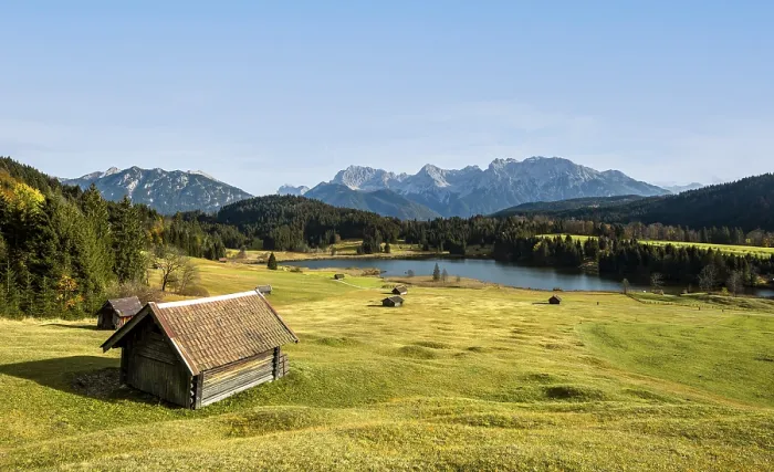 Framed Print : Heustadl in a meadow at the Geroldsee