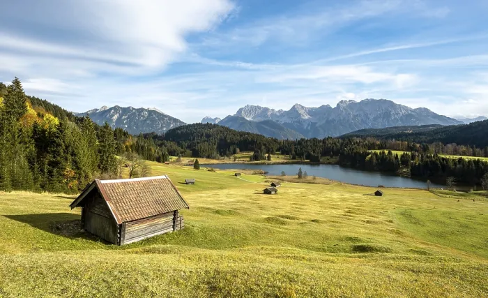 Framed Print : Heustadl in a meadow at the Geroldsee