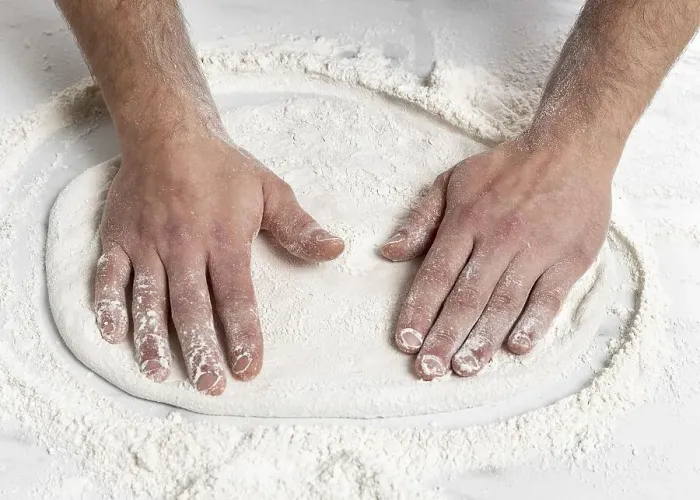 Framed Print : High angle man kneading pizza dough Framed Print : High angle man kneading pizza dough