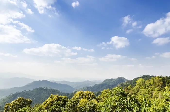 Framed Print : High angle view blue sky over mountain from Panoen Thung scenic point at Kaeng Krachan National Park Phetchaburi
