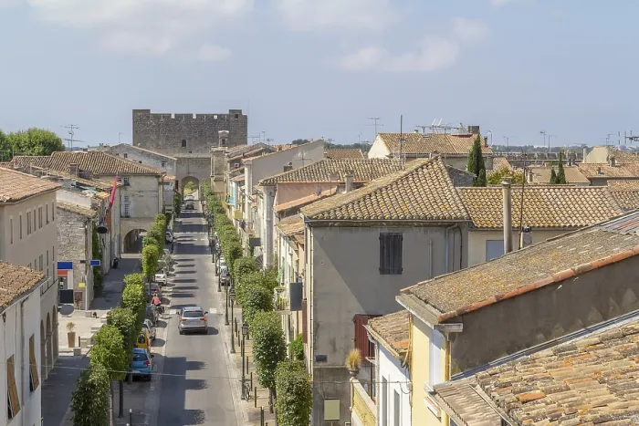 Framed Print : High angle view of a commune named Aigues-Mortes in France