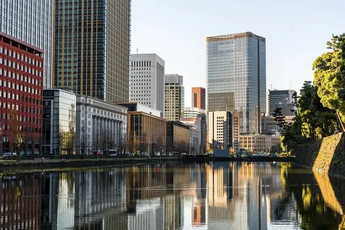 Framed Print : High-rise buildings reflected in a canal