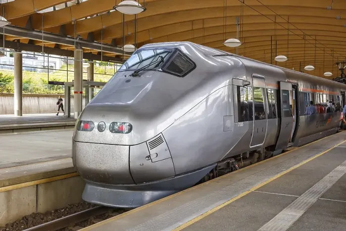 Framed Print : High speed train Flytoget train at Lufthavn Airport station in Oslo