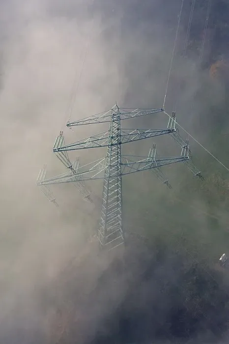 Framed Print : High-voltage pylon in the fog, electricity Framed Print : High-voltage pylon in the fog, electricity