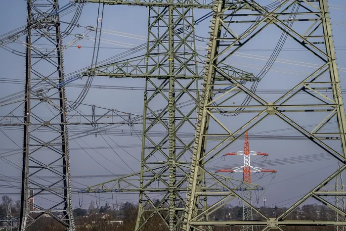 Framed Print : High-voltage pylons, lines at the Dortmund-Kruckel substation