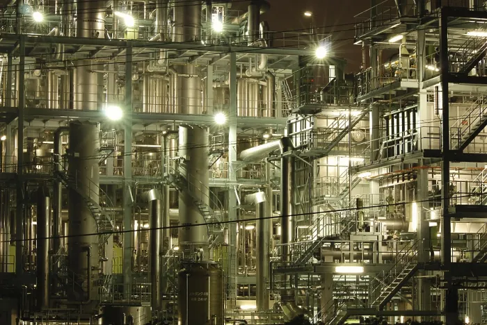 Framed Print : Highly-detailed heavy industrial factory background in Tokyo
