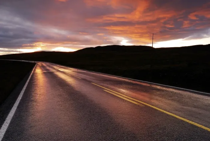 Framed Print : Highway E51 at sunrise, Norway, Europe