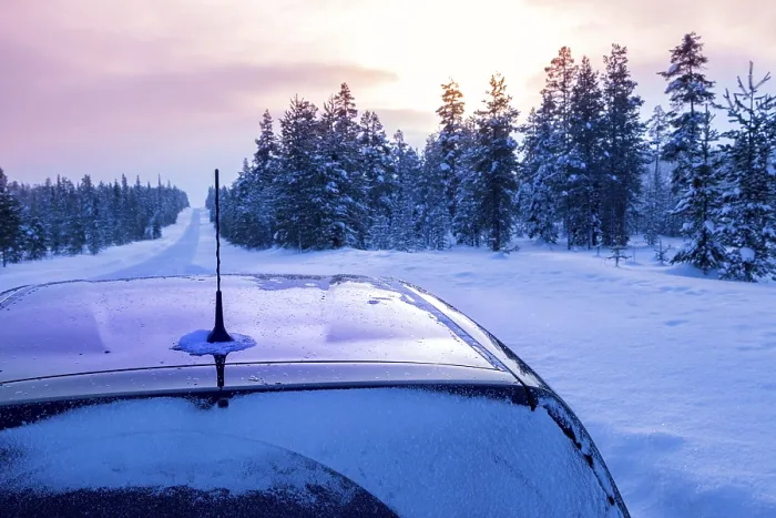 Framed Print : Empty highway in the winter forest