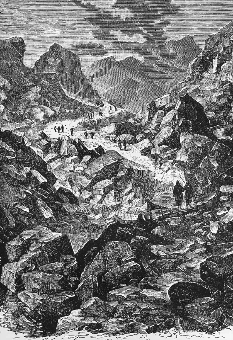 Framed Print : Hiker in the Albanian mountain landscape, hiking trail, mountain peak, rocky landscape, leisure, sport, activity, geography, Albania, historical illustration 1888, Europe