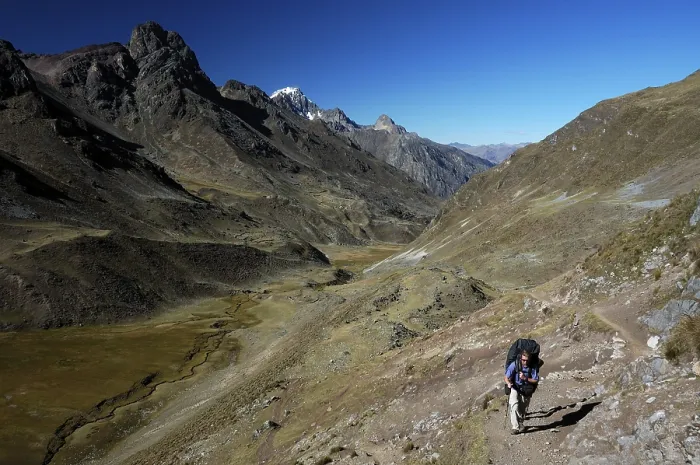 Framed Print : Hiker in the Cordillera Huayhuash