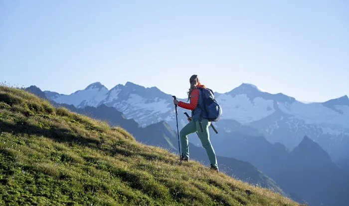 Framed Print : Hiker enjoying the mountain panorama in the morning Framed Print : Hiker enjoying the mountain panorama in the morning