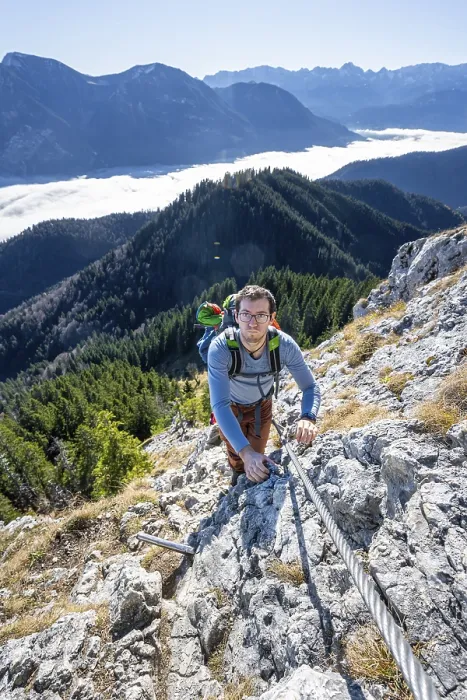 Framed Print : Hiker on via ferrata to Ettaler Manndl Framed Print : Hiker on via ferrata to Ettaler Manndl