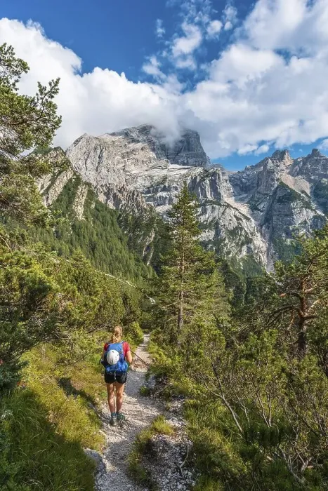 Framed Print : Hiker on a hiking trail to the Rifugio San Marco