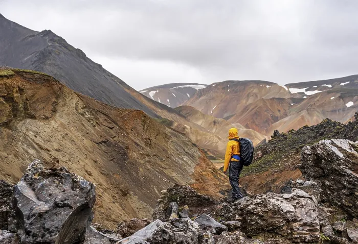 Framed Print : Hiker on the Laugavegur trekking trail