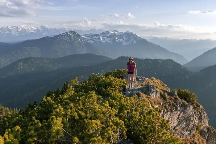 Framed Print : Hiker looks over mountain landscape Framed Print : Hiker looks over mountain landscape