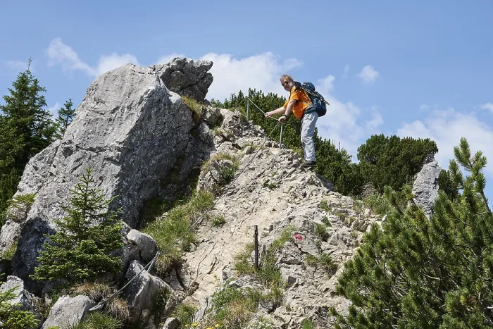 Framed Print : Hiker, senior citizen, 65, walking on a secured climb at the Brecherspitze Framed Print : Hiker, senior citizen, 65, walking on a secured climb at the Brecherspitze