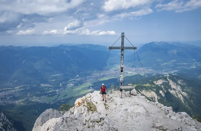 Framed Print : Hiker on the summit of the Alpspitze