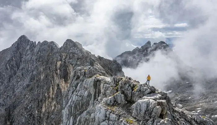 Framed Print : Hiker at the summit of the Westliche Toerlspitze